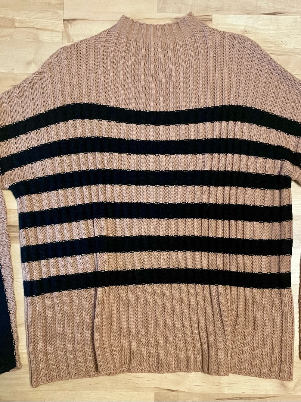 Striped Cowlneck Sweater in Taupe and Black
